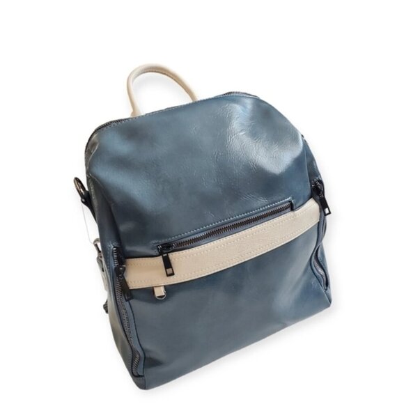 Faux Leather grayish blue back pack - Picture 1 of 12